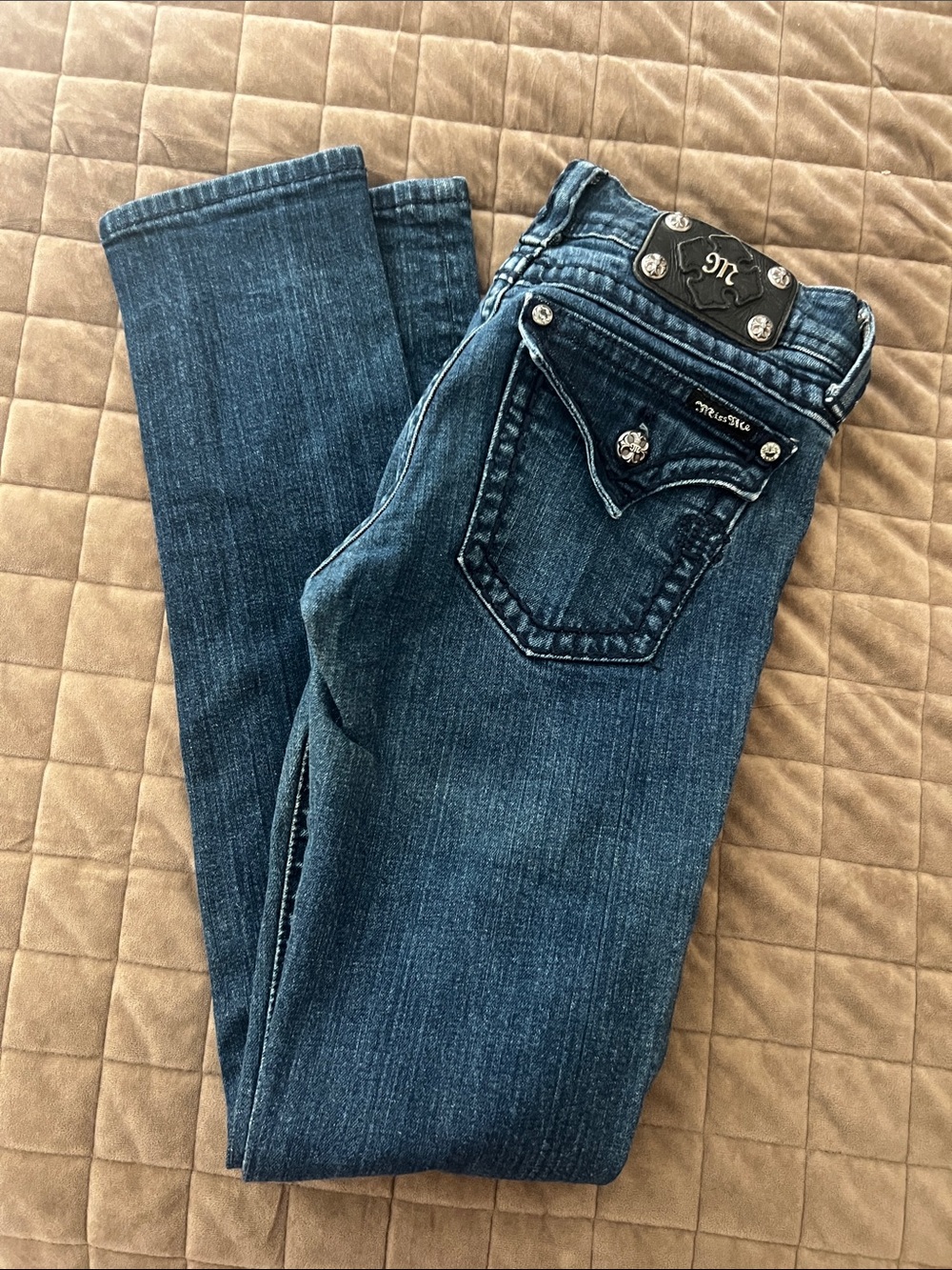 Miss Me Indigo Blue Skinny Jeans with Embellished Back Pocket